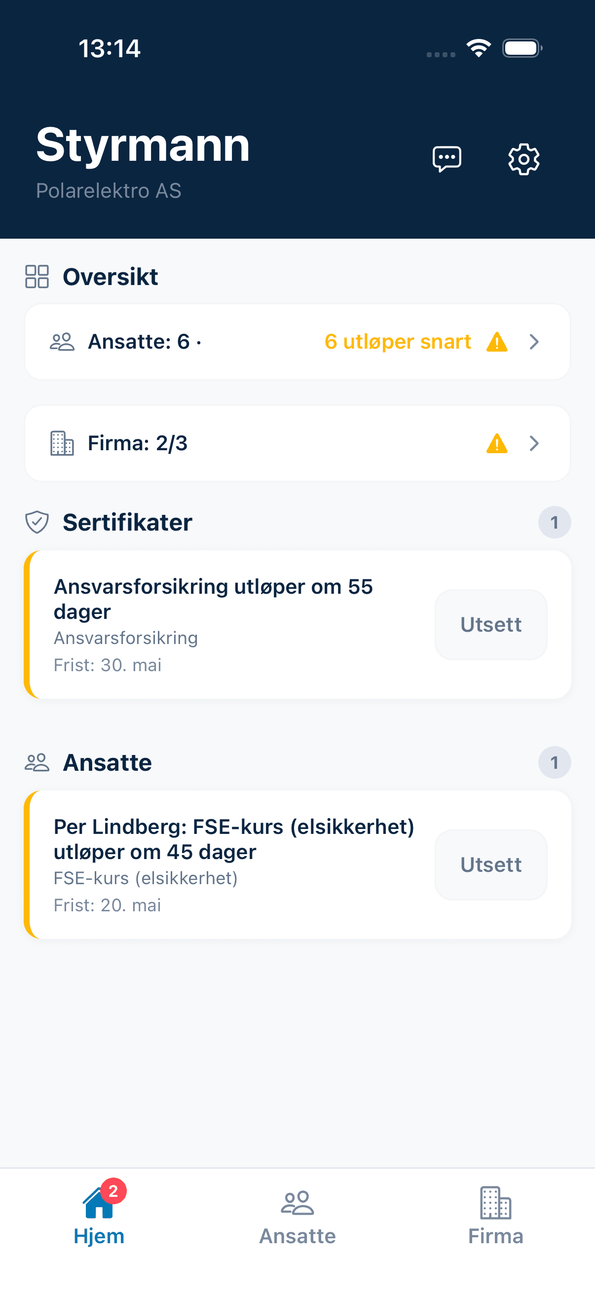 Elektro — hjemskjerm med varsler