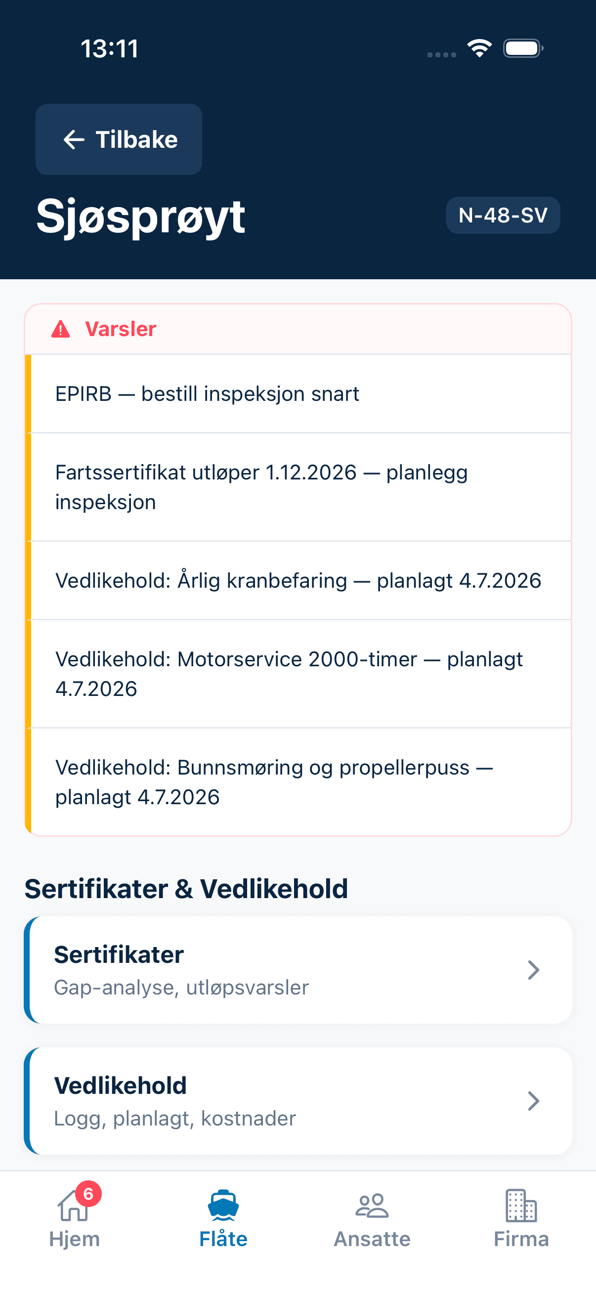 Fiskeri — fartøy sertifikater